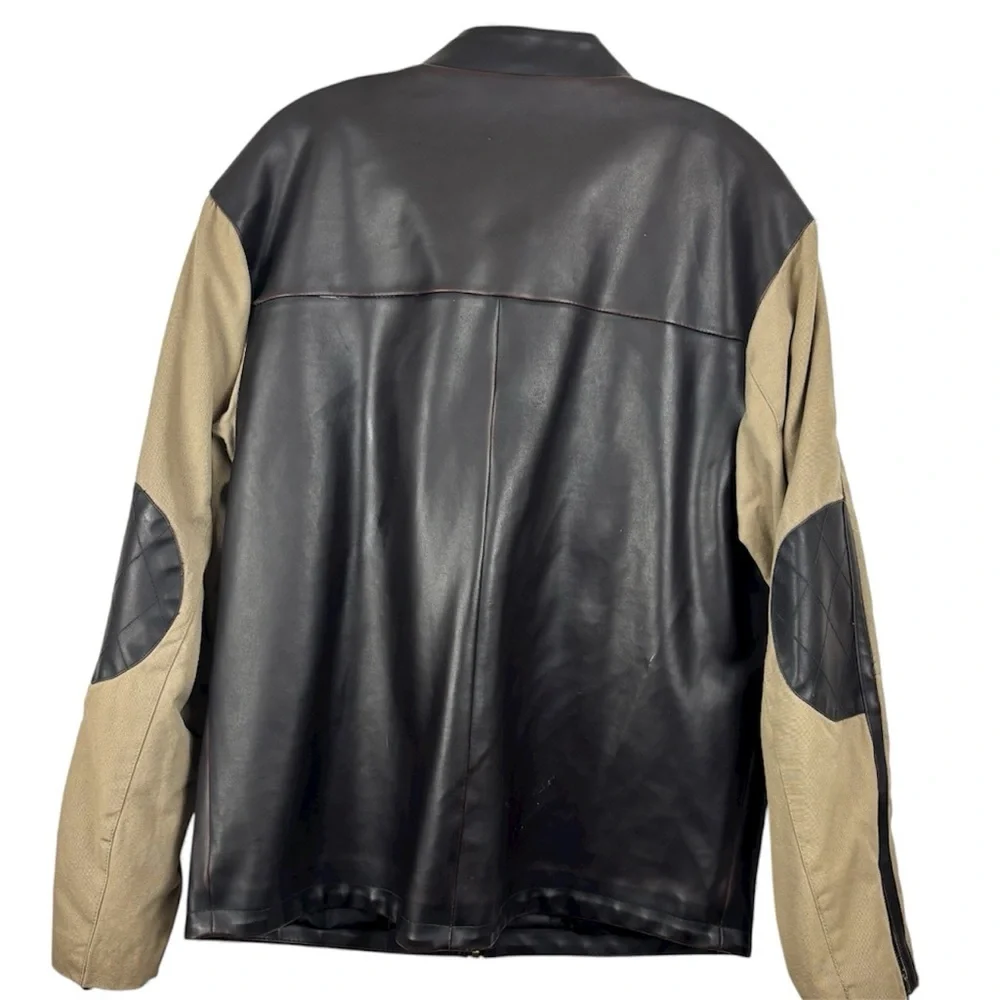 Machine Faux Leather Two-Tone Black and Tan Bomber/Biker Jacket Size L Outdoor